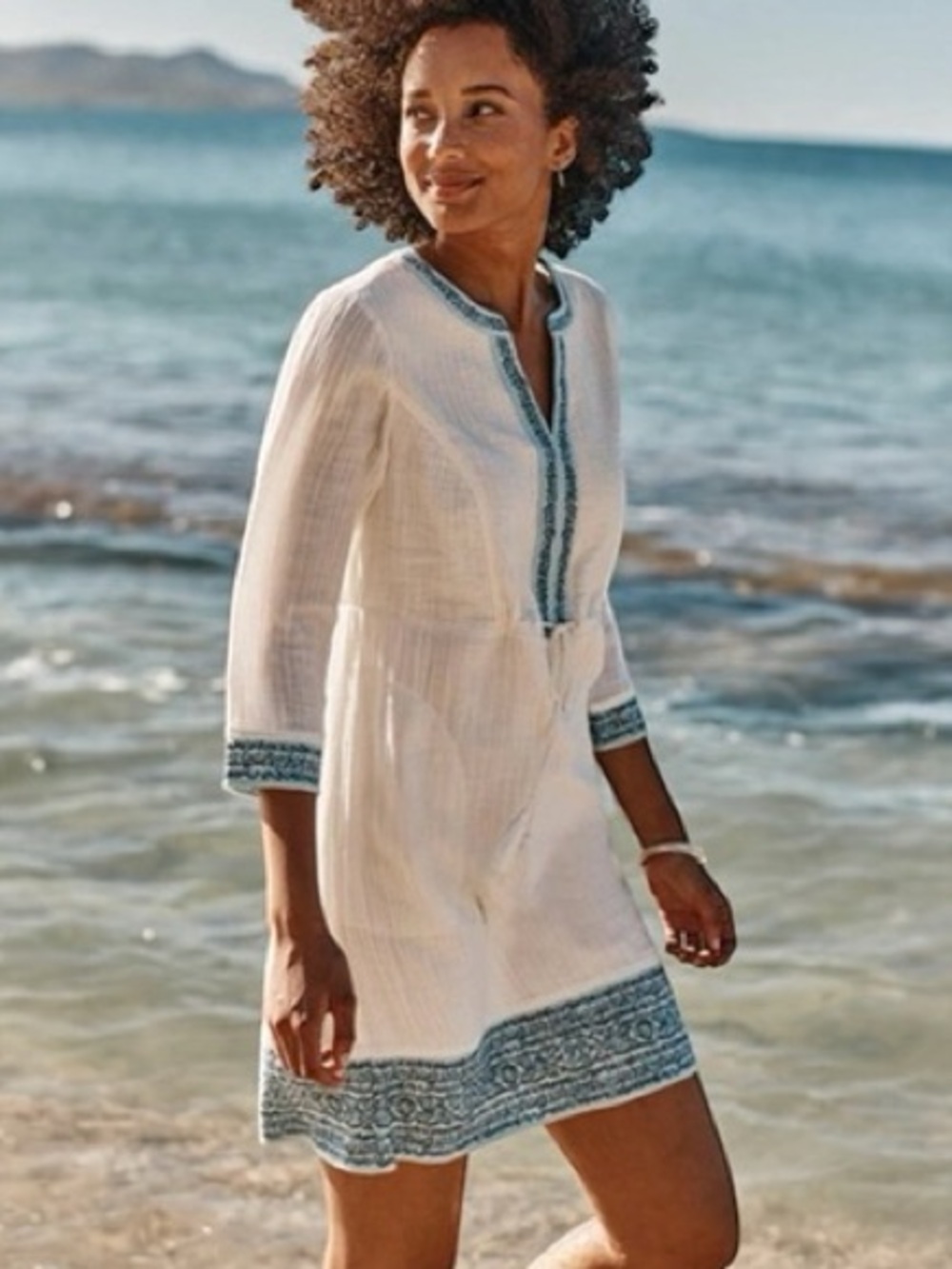 J. Jill Positano tie waist dress bohemian embroidered dress Size XS